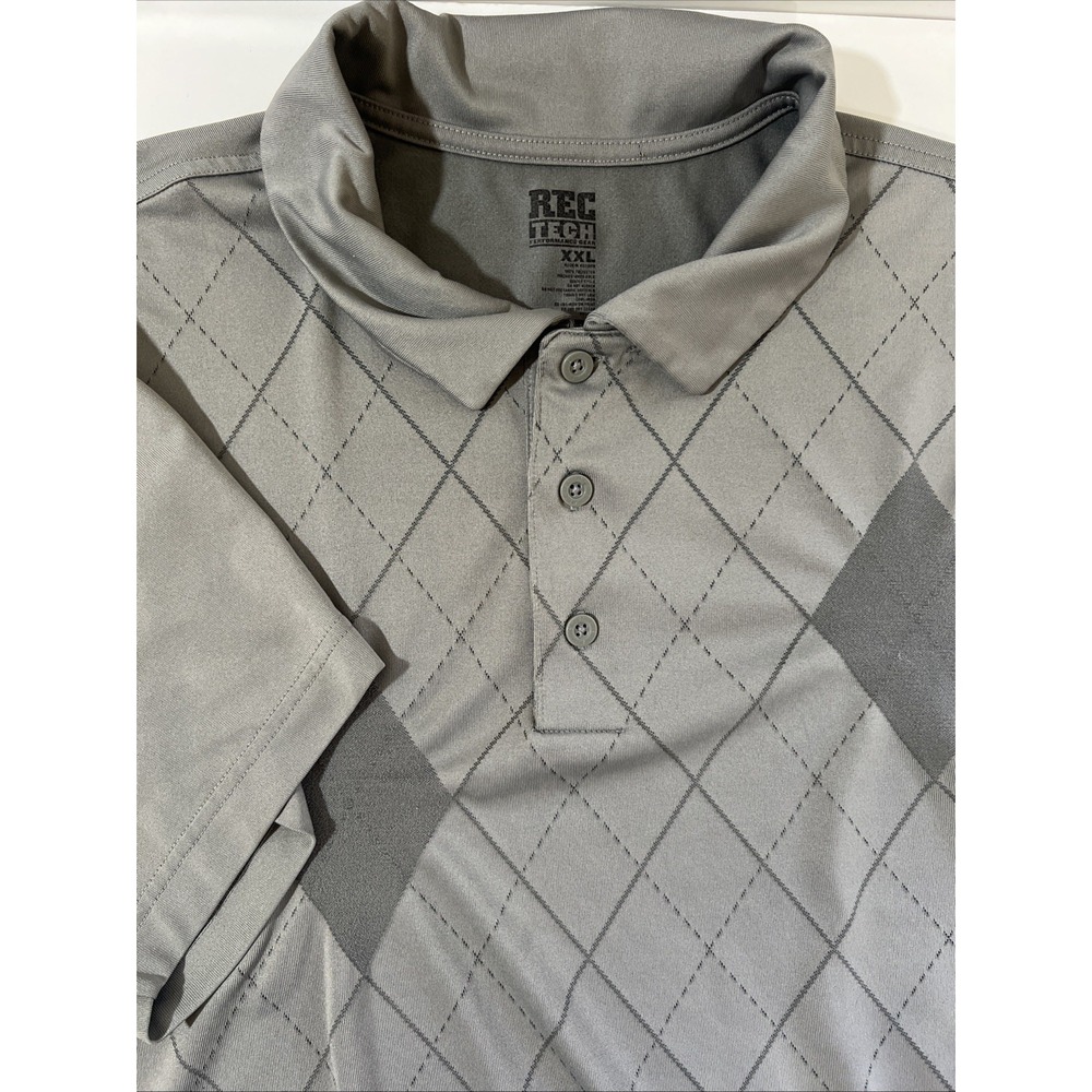 Old Navy Men‎ XXL Gray Rec-Tech Performance Graphic Print Polo Stripe Diamonds.